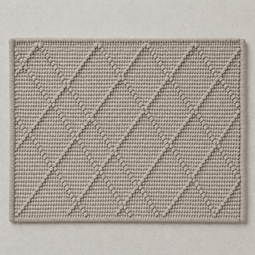 Diamond Mat in stone grey: a hand-woven cotton bath mat with a close knotted diamond weave