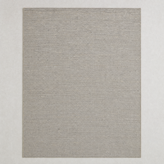 Flatweave Rug in stone grey: a large flat-woven cotton rug with a fine horizontal rib